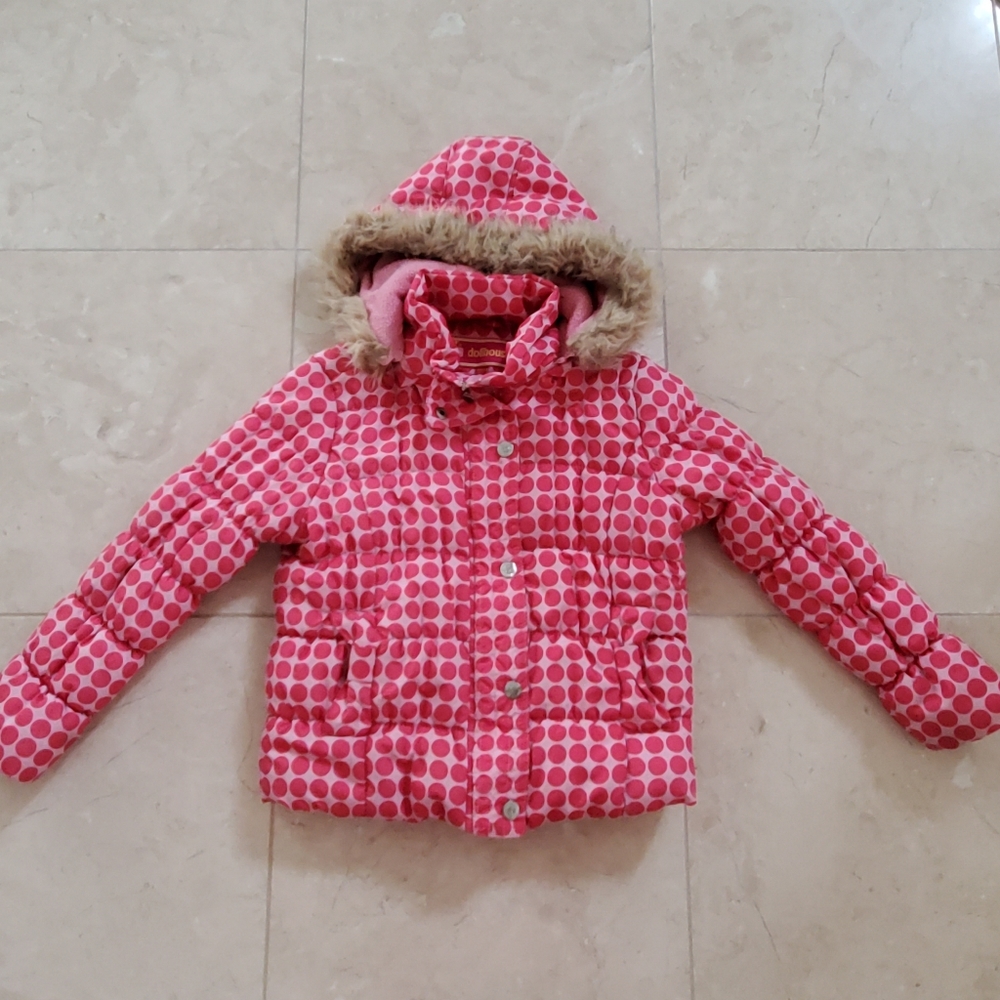 DOLLHOUSE PINK POLKA DOT PUFFER JACKET 10/12